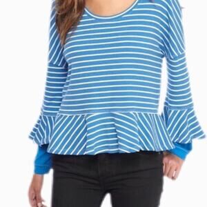 Free People Blue and White Stripe Top Sz M